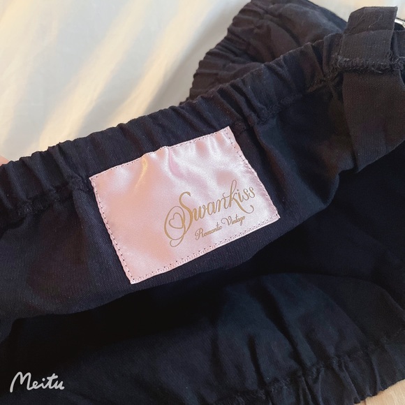 Japanese Swankiss Choker Crystal Ruffle Ribbon Bow Crop Tank Top Blouse - Picture 8 of 11